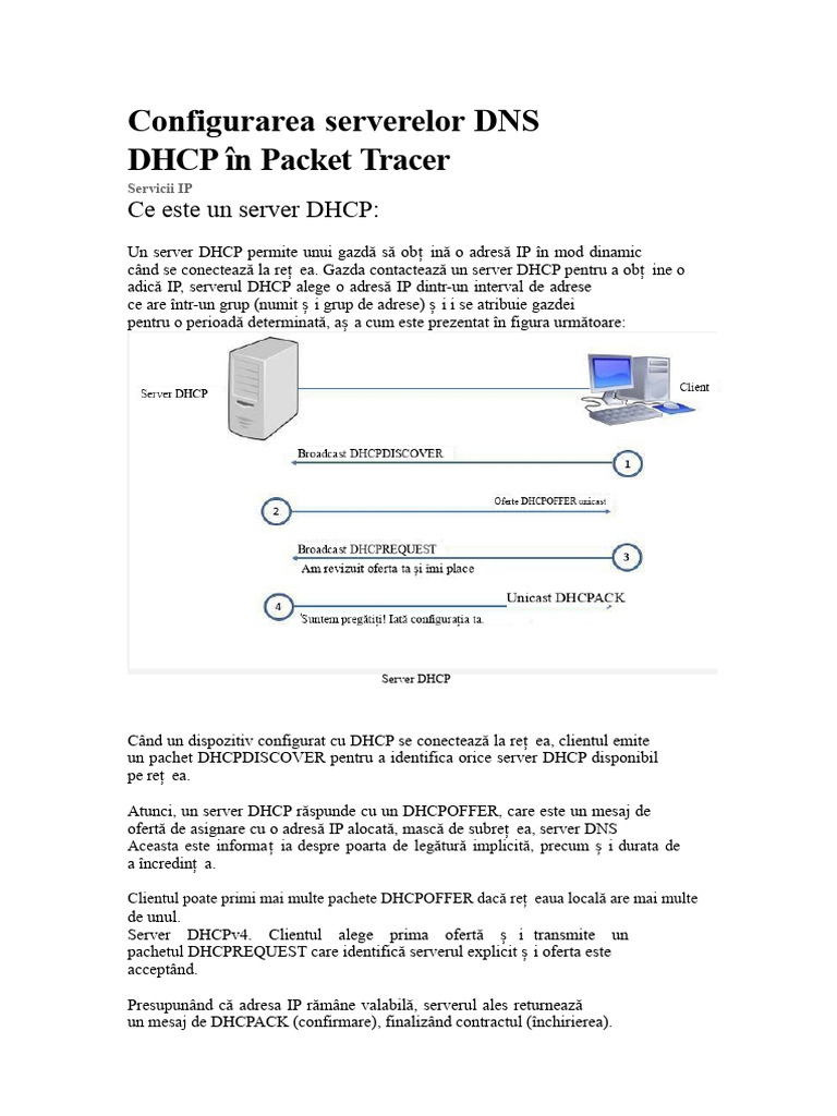 Configurarea Serverelor DNS Și DHCP În Packet Tracer | PDF