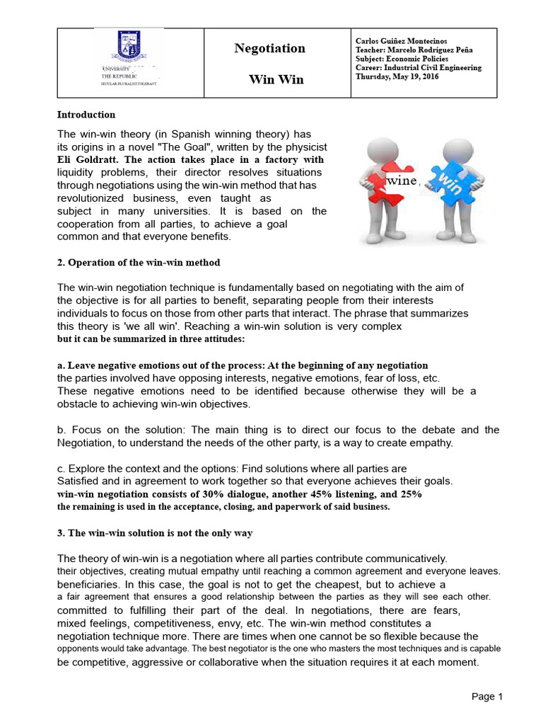 Win-Win Negotiation Techniques | PDF | Negotiation | Emotions