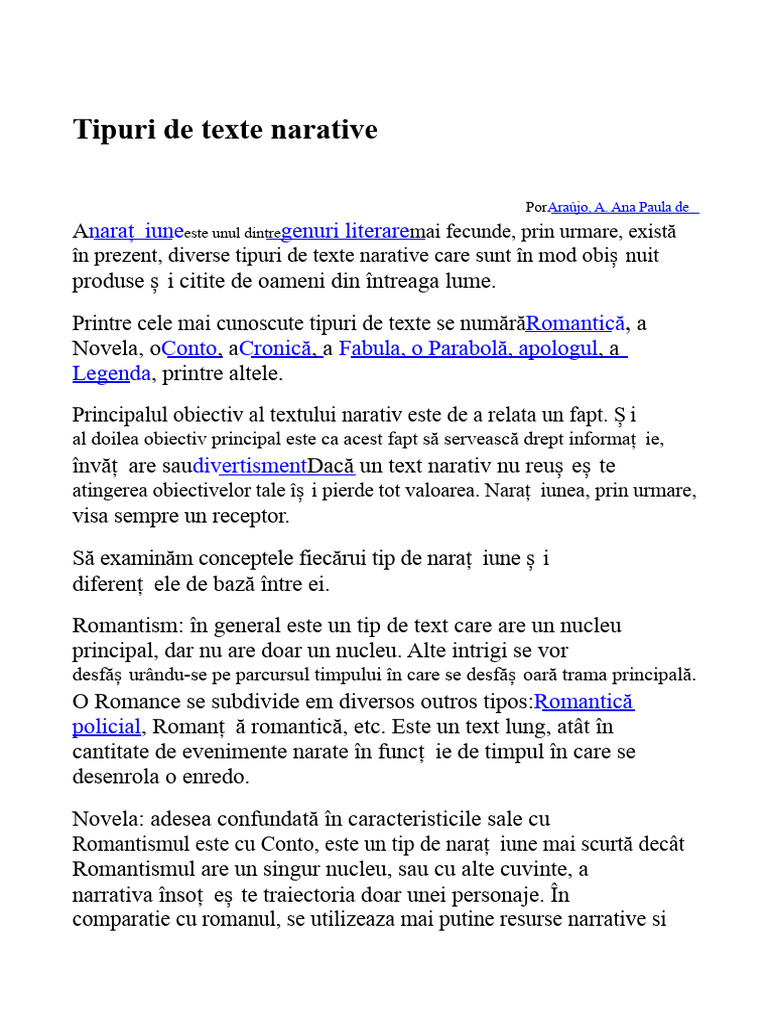 Tipuri de Texte Narative | PDF