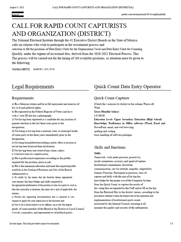 Call for Quick Count Capturers in Mexico | PDF | Elections