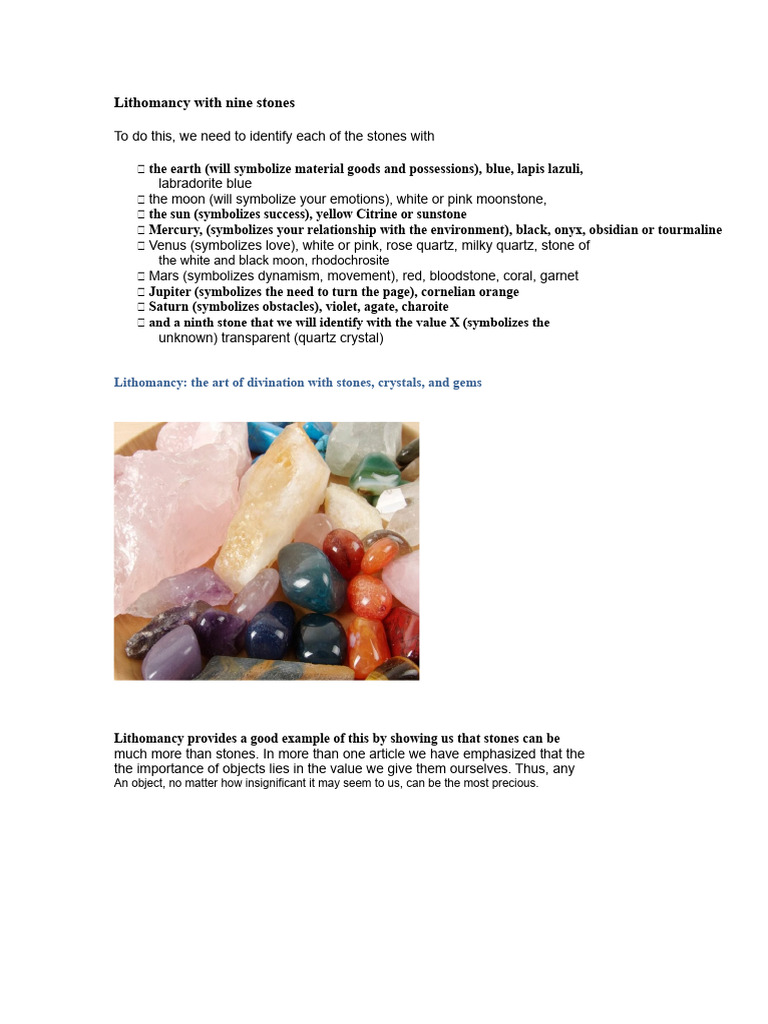 Nine Stones of Lithomancy Explained | PDF | Quartz | Gemstone