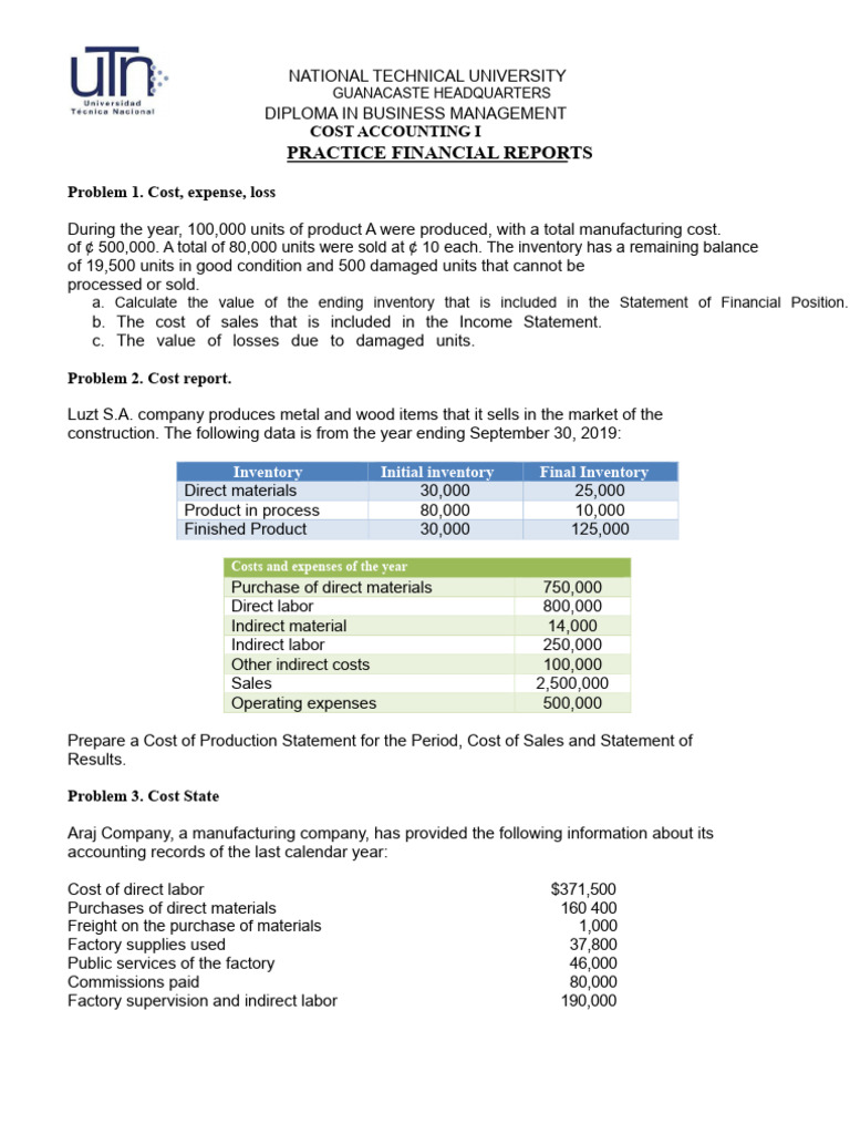 Cost Accounting Practice Problems Guide | PDF | Cost Of Goods Sold ...