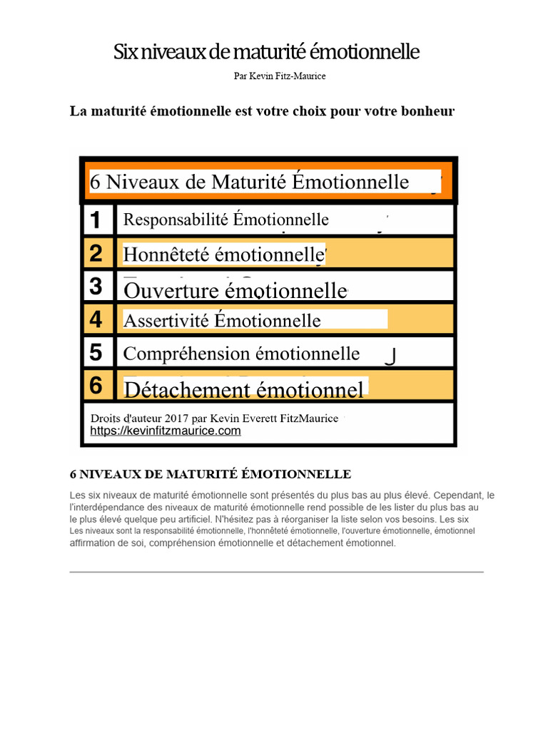 Les 6 niveaux de maturité émotionnelle | PDF | Émotions | Concept de soi