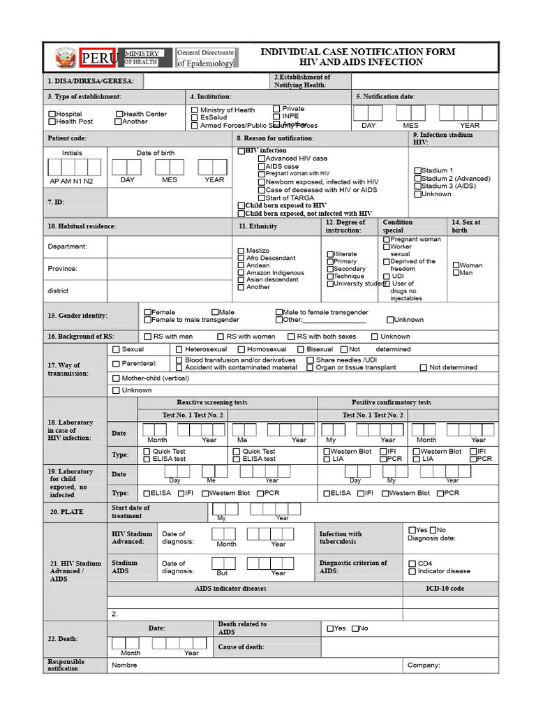 Individual Notification Form For HIV and AIDS Infection Case | PDF ...