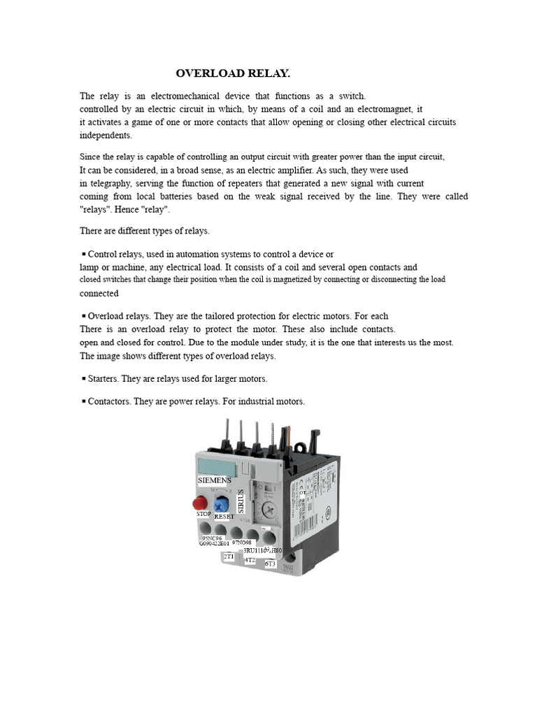 Overload Relay Types and Functions | PDF