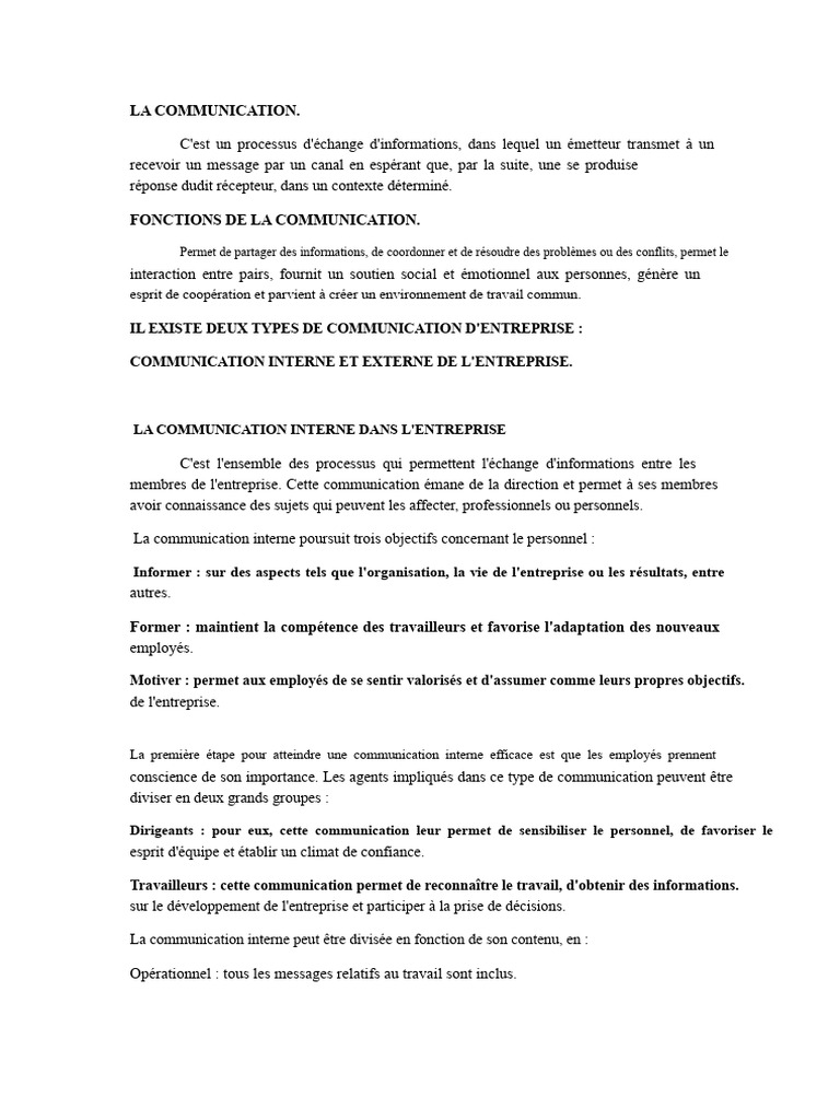 Types et fonctions de la communication entreprise | PDF | Business | Poste