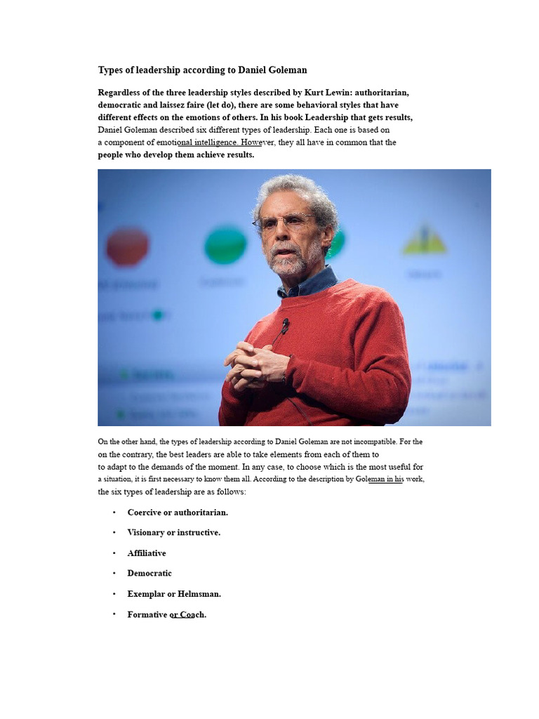 Goleman's Six Leadership Styles Explained | PDF | Leadership | Liberal ...