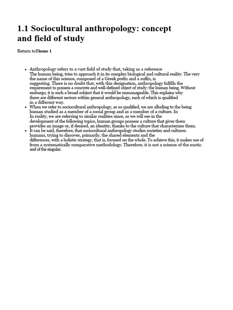 1.1 - Sociocultural Anthropology, Concept and Scope of Study | PDF ...
