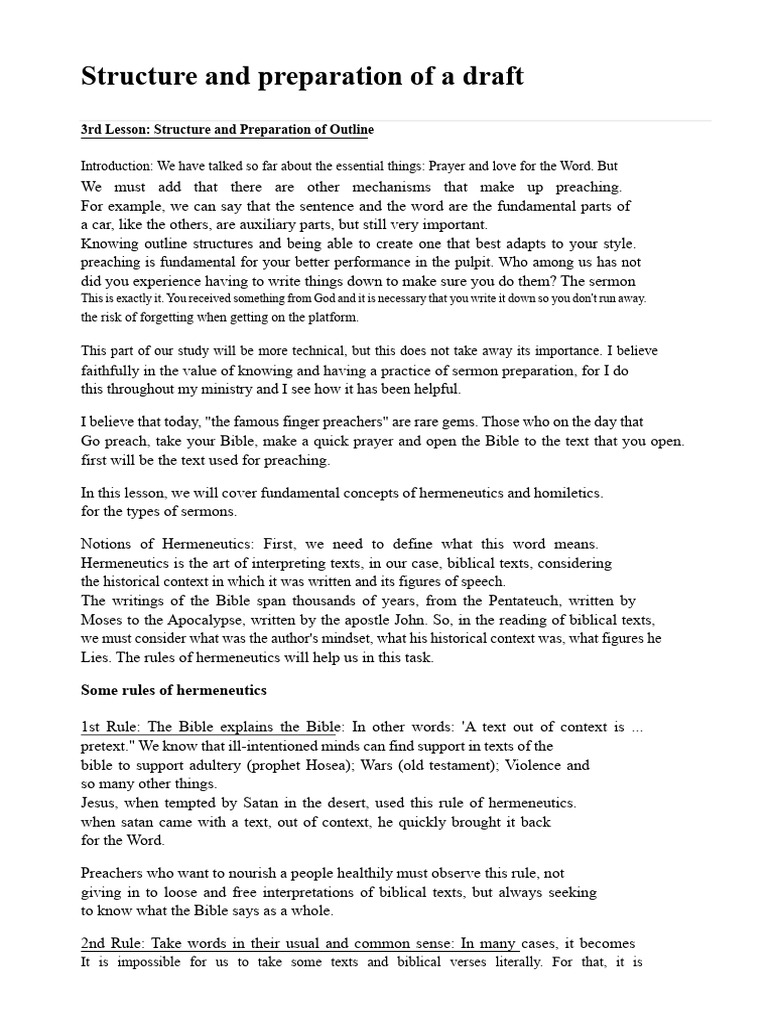 Sermon Outline Structure and Preparation | PDF | Sermon | Homiletics
