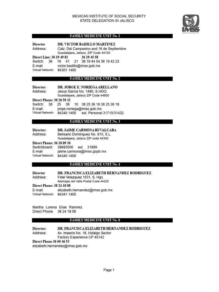 IMSS Family Medicine Units Directory | PDF | Mexico