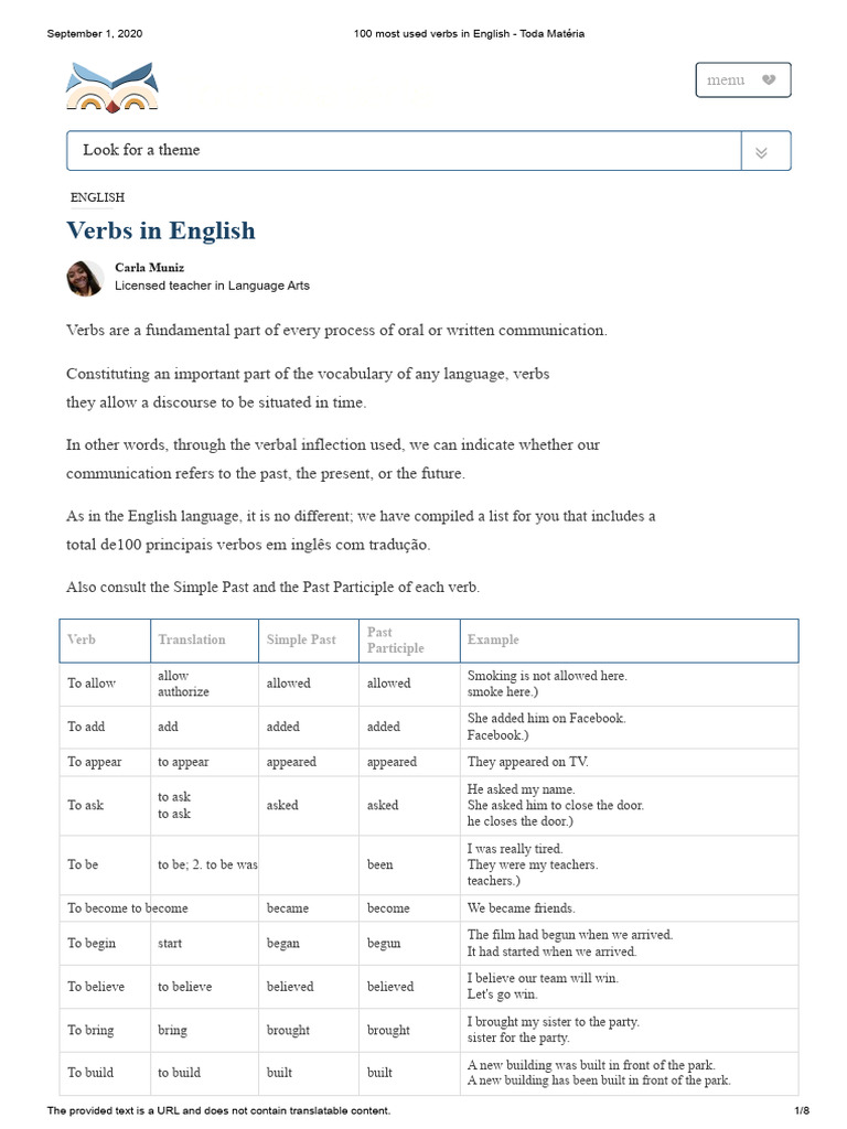 100 Most Used Verbs in English - Toda Matéria | PDF | Verb | English ...