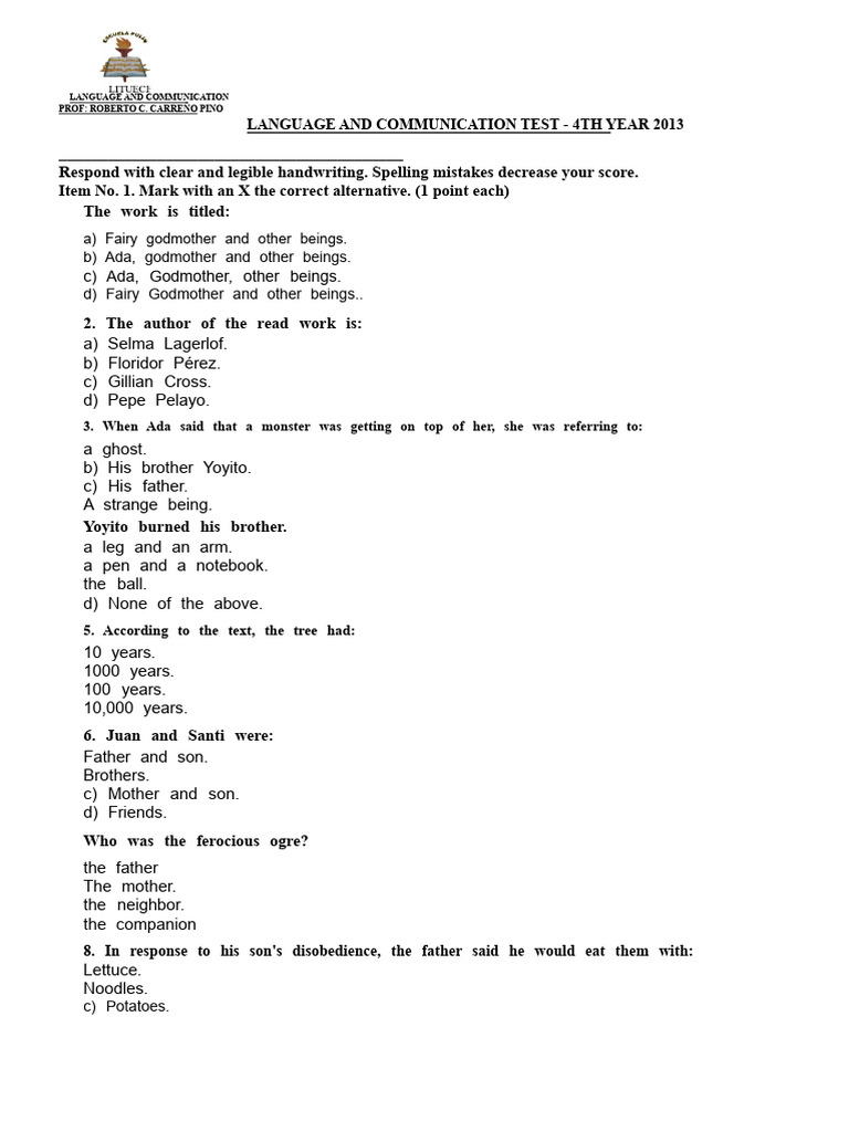 Language and Communication Test 2013 | PDF