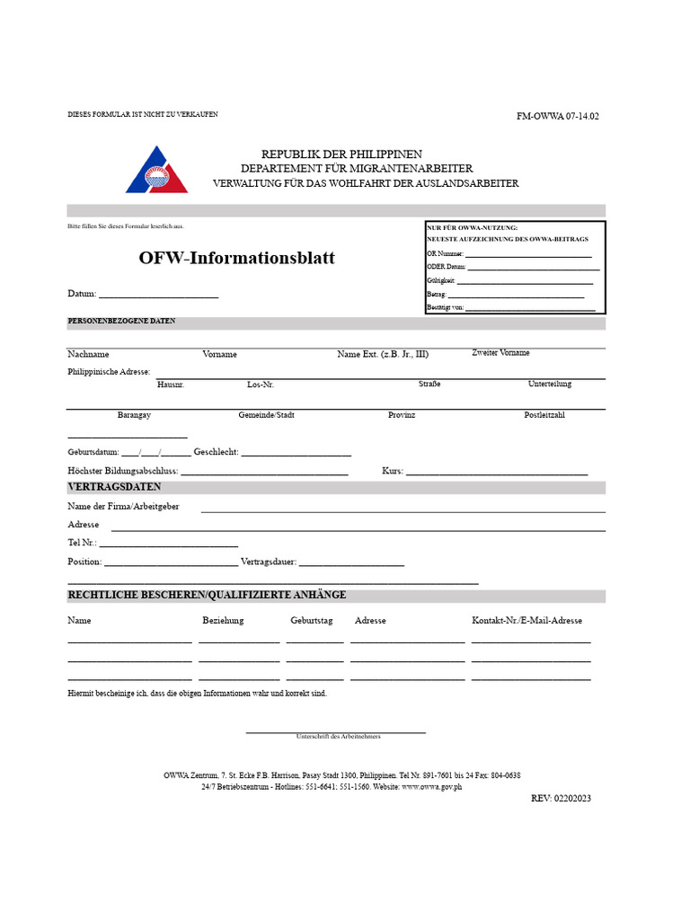 Owwa Ofw Information Sheet | PDF