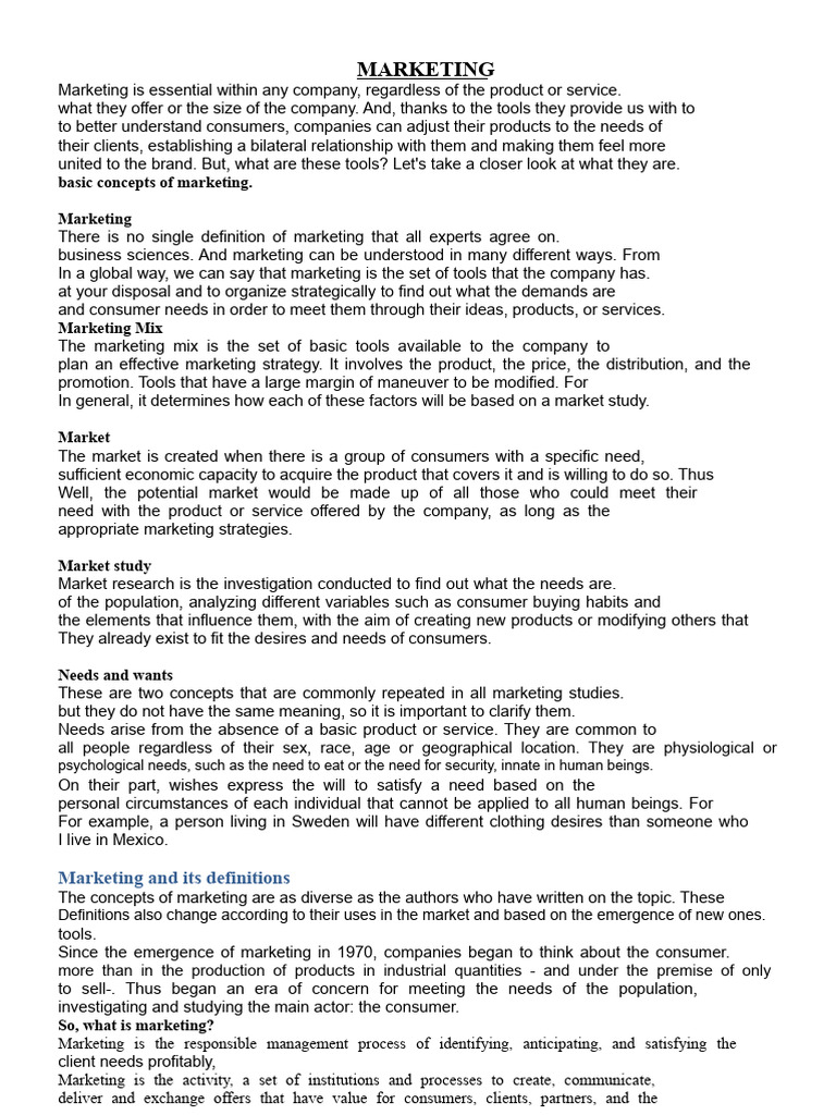 Essential Marketing Concepts Explained | PDF | Marketing | Market ...