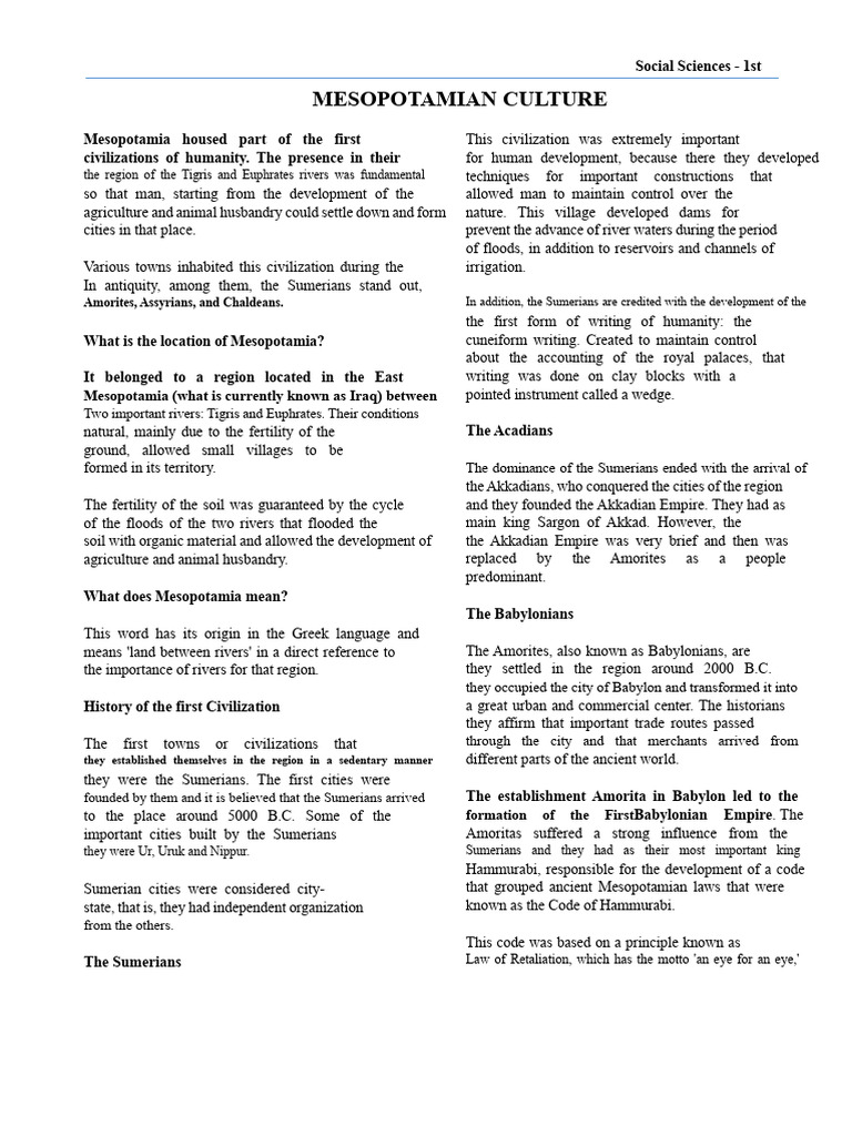 Mesopotamian Culture and Civilization | PDF | Mesopotamia | Sumer