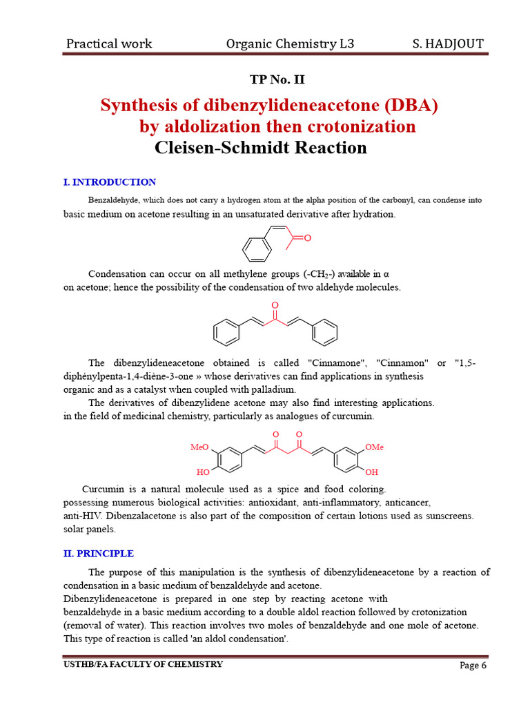 Synthesis of Dibenzylideneacetone (DBA) by Aldol Condensation Followed ...
