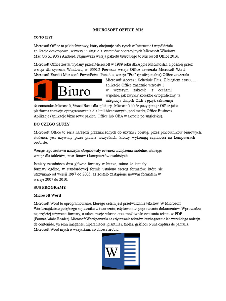 Microsoft Office 2016 I Jego Programy | PDF