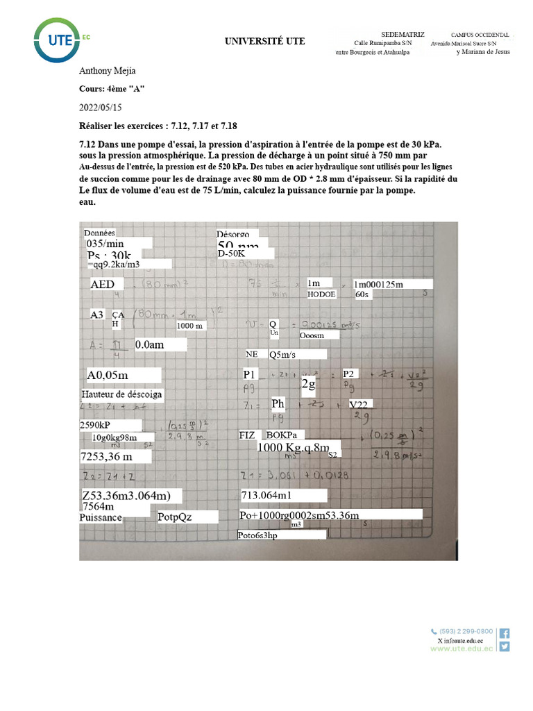 Calculs de puissance pour pompes hydrauliques PDF — free download