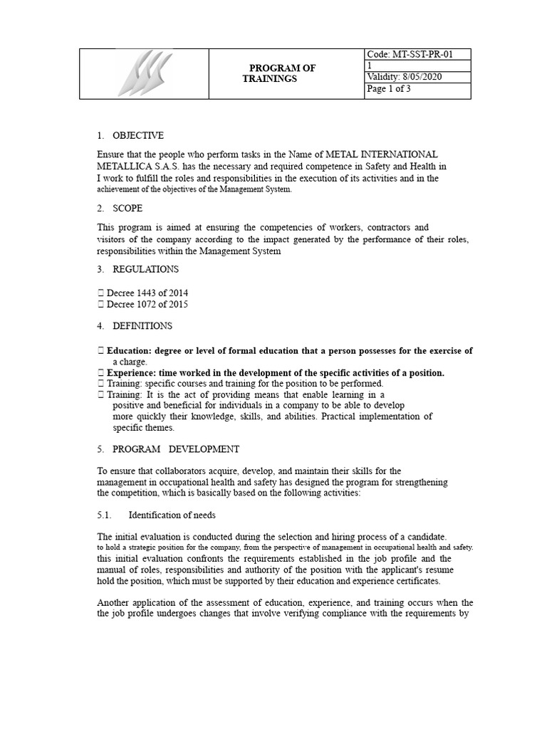 Occupational Health & Safety Training Program | PDF | Occupational ...