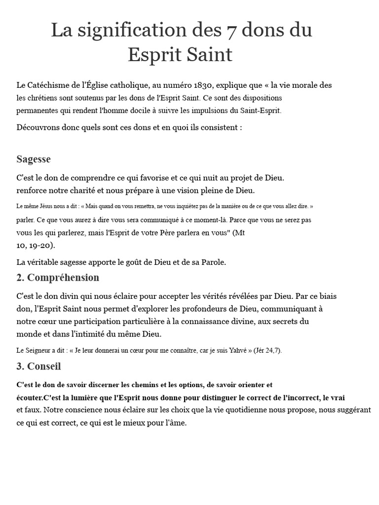Signification des 7 dons de l'Esprit Saint | PDF | Dieu | Saint-Esprit