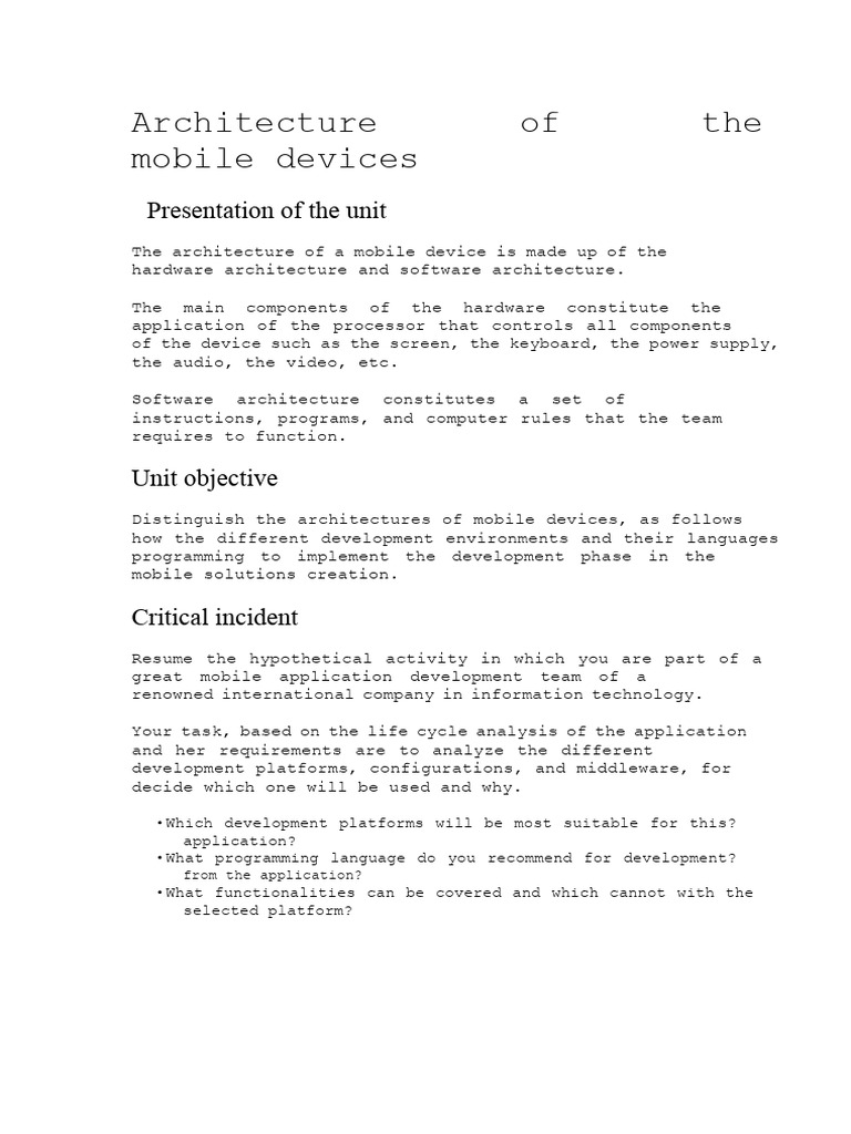 Mobile Device Architecture Overview | PDF | Mobile App | Ios