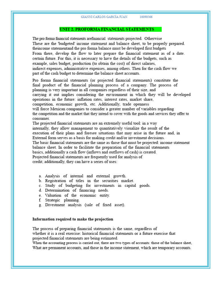 Pro Forma Financial Statements Guide | PDF | Depreciation | Expense