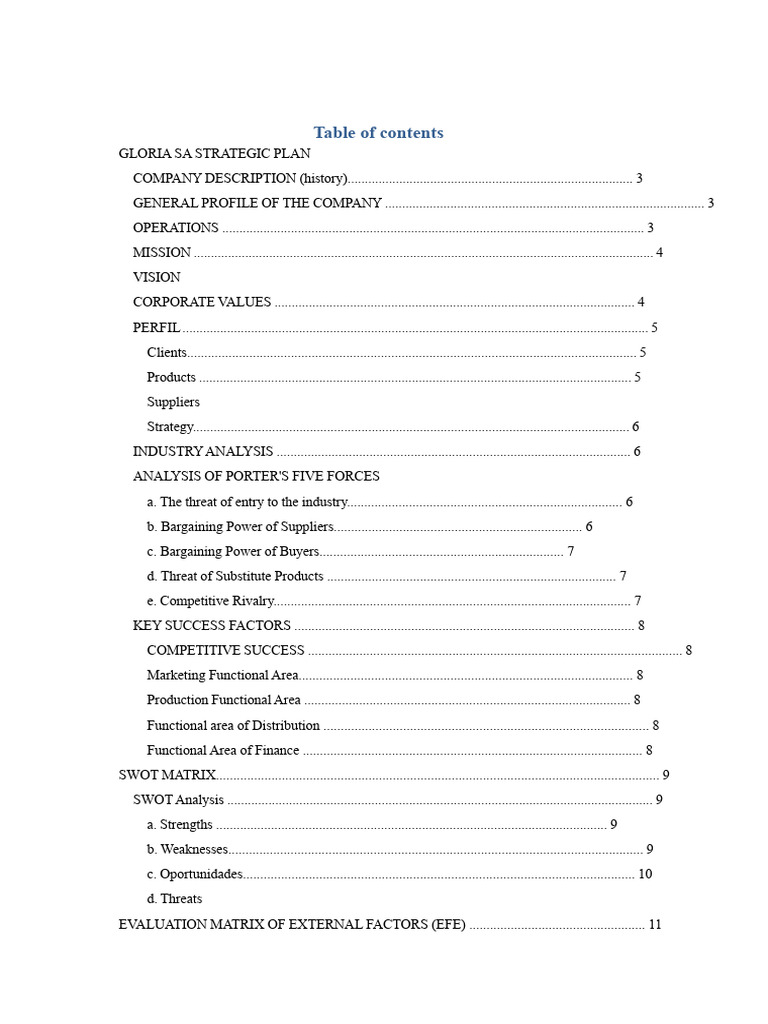 Gloria SA Strategic Plan Overview | PDF | Swot Analysis | Marketing