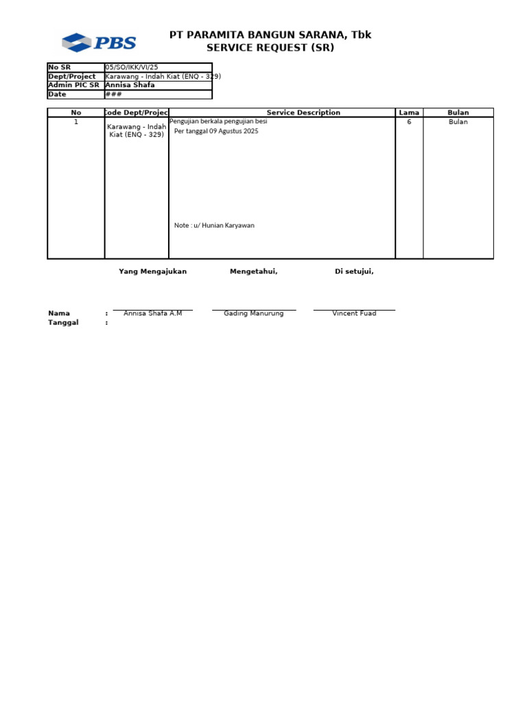 Service Order dan Permintaan PT Paramita | PDF