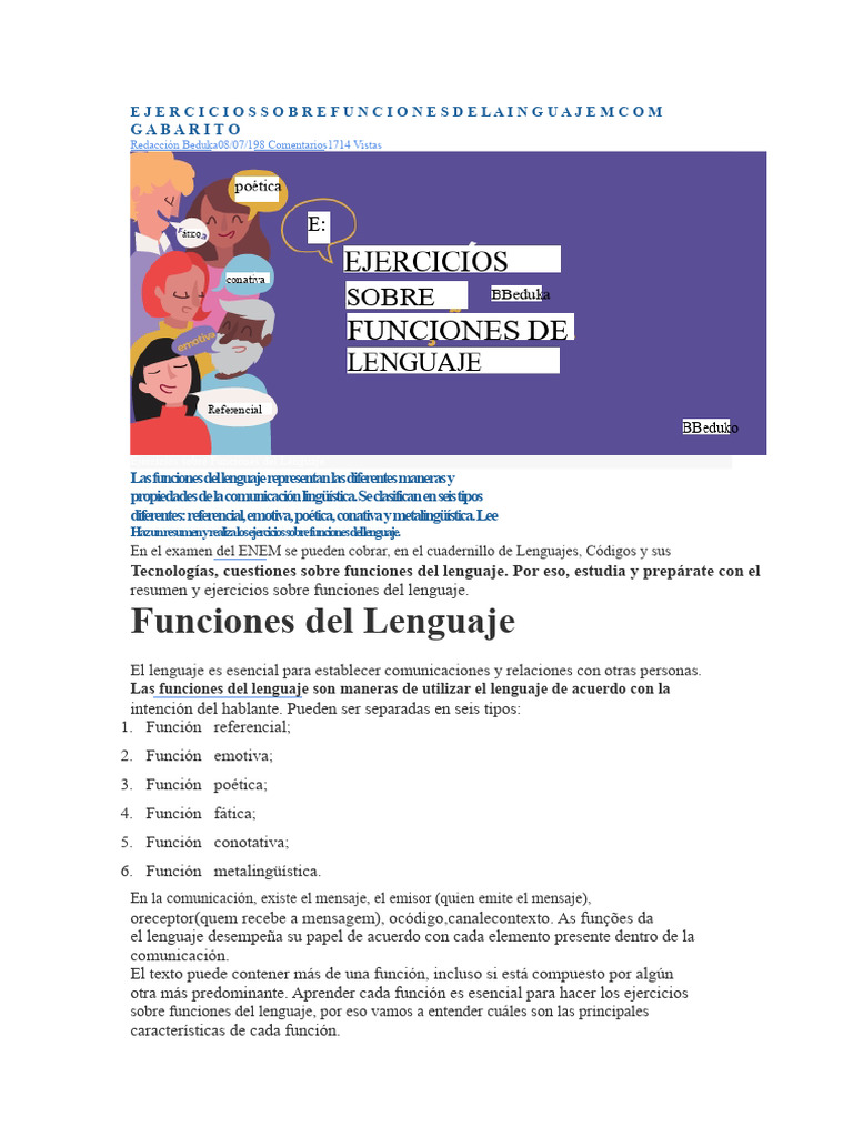 Ejercicios sobre Funciones del Lenguaje | PDF