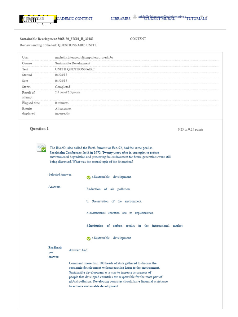Sustainable Development Unit II Questionnaire | PDF | Clean Development ...