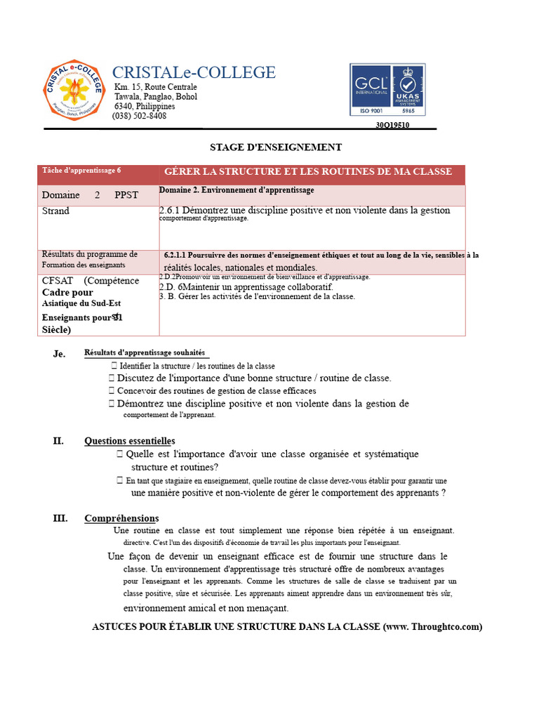 Gérer la structure et routines de classe | PDF | Apprentissage