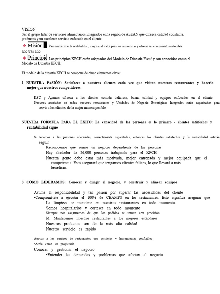 Visión y Misión de KFC. | PDF | Alimentos