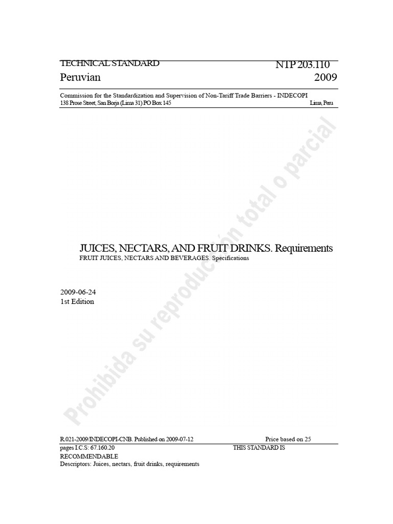 Peruvian Standard for Fruit Juices | PDF | Juice | Diet & Nutrition