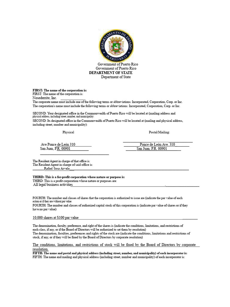 Puerto Rico Corporation Registration Details | PDF | Puerto Rico ...