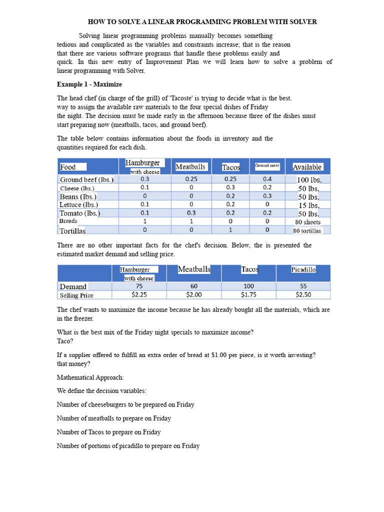 How to Solve a Linear Programming Problem with Solver | PDF | Microsoft ...