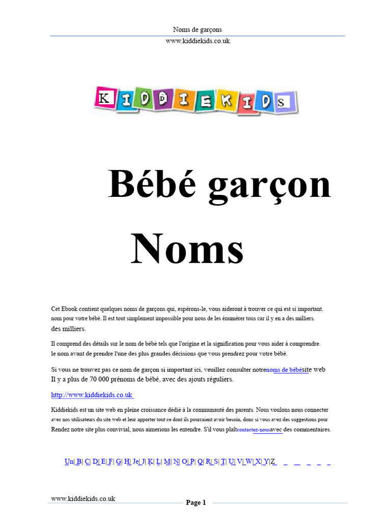Noms de Garçons pour Bébé PDF et Web — free download