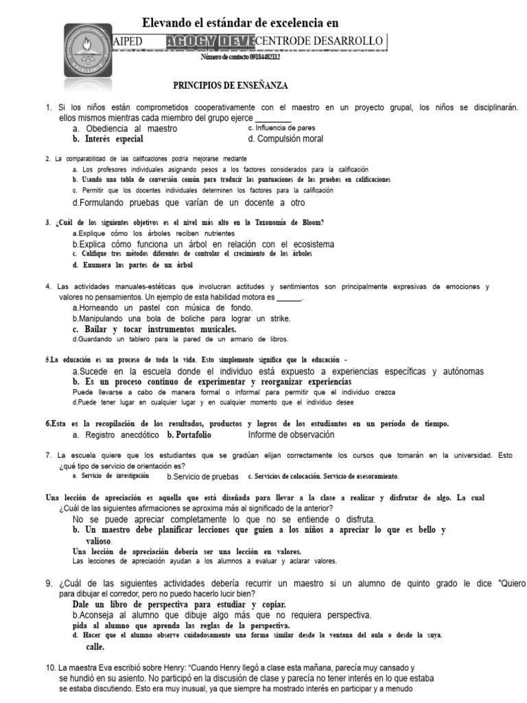 Principios de Enseñanza para Educadores | PDF | Plan de estudios ...
