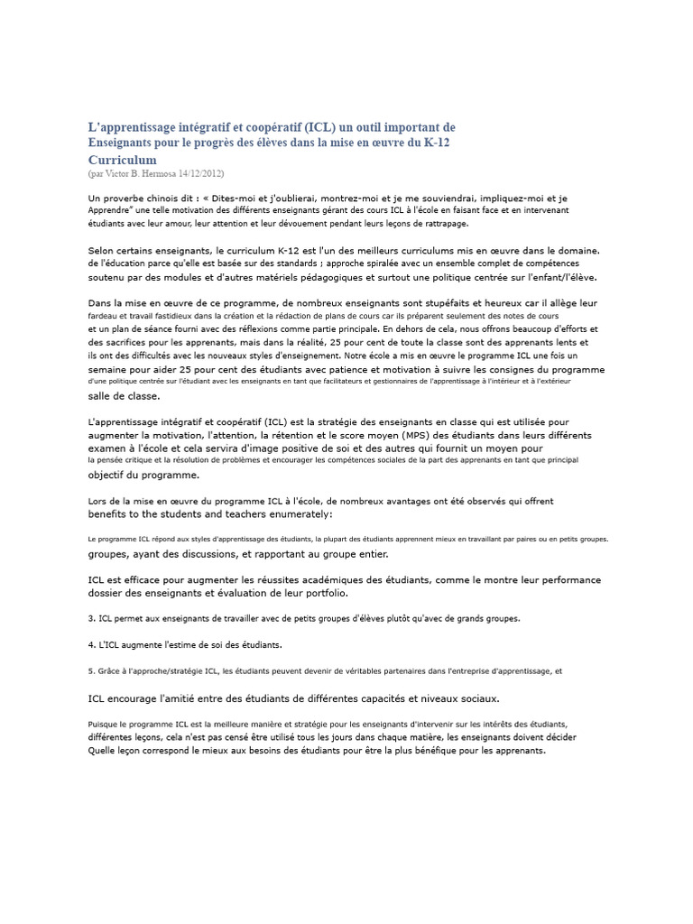 Apprentissage Intégratif Et Coopératif | PDF | Apprentissage ...