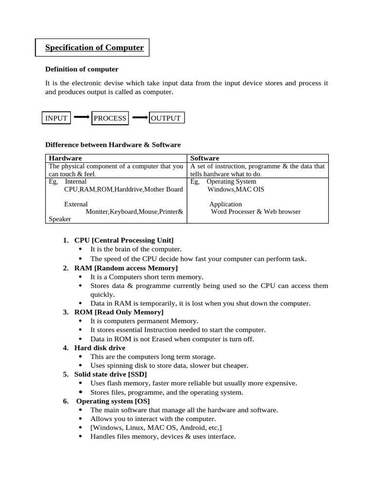 Specification of Computer | PDF