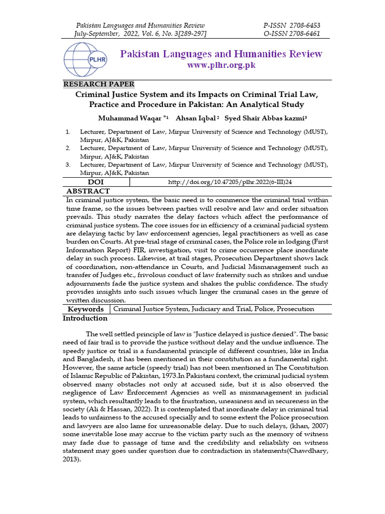 Impacts of Pakistan's Criminal Justice System | PDF | Prosecutor | Trials