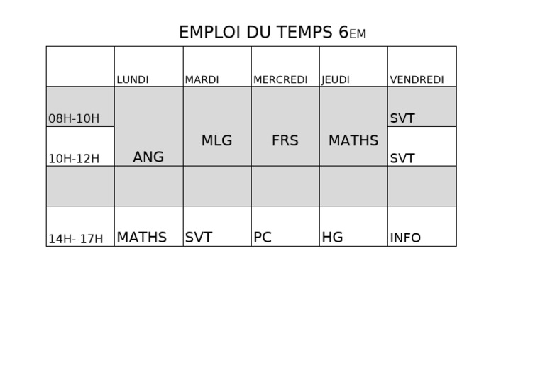 Emploi Du Temps 6ém | PDF