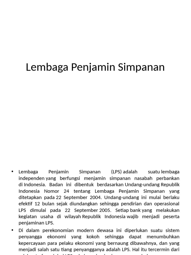 Fungsi dan Tujuan Lembaga Penjamin Simpanan | PDF
