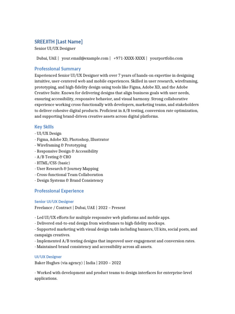 Senior UI/UX Designer Profile - Dubai | PDF | User Interface | Cyberspace