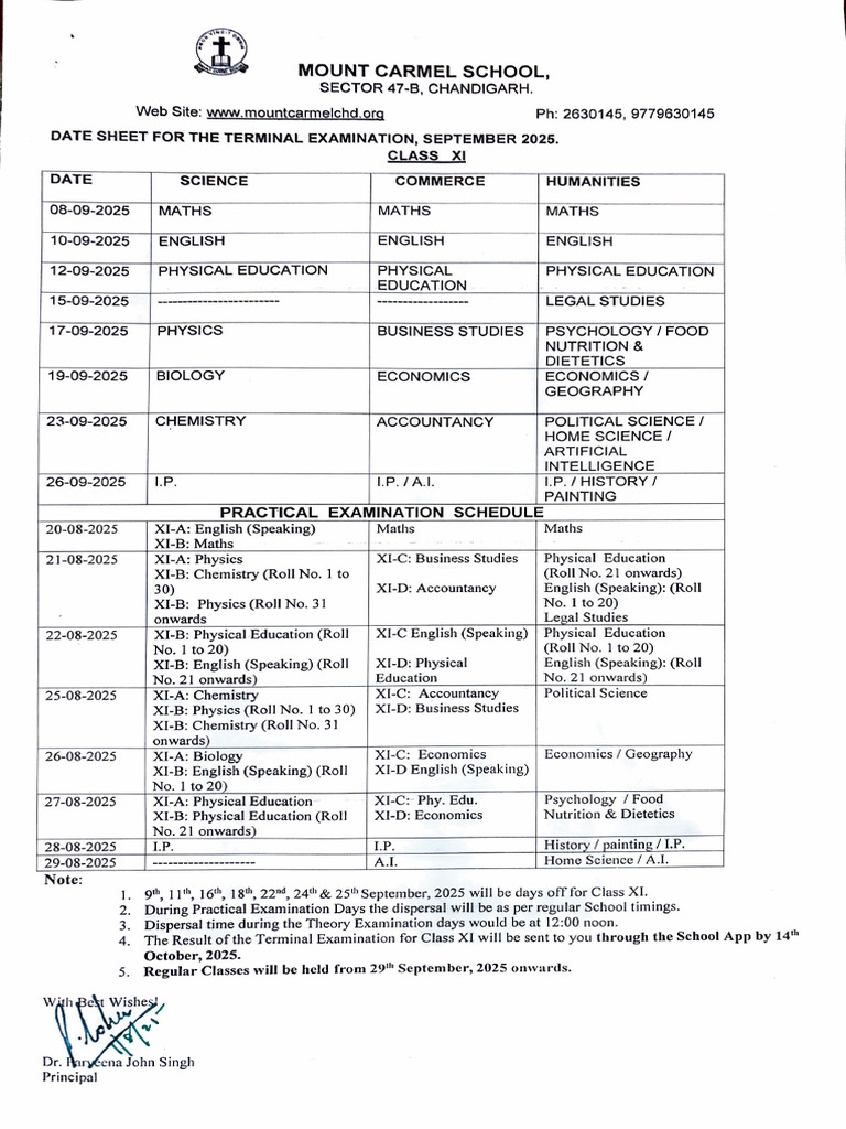 Class 11 Exam Date Sheet 2025 | PDF | Science