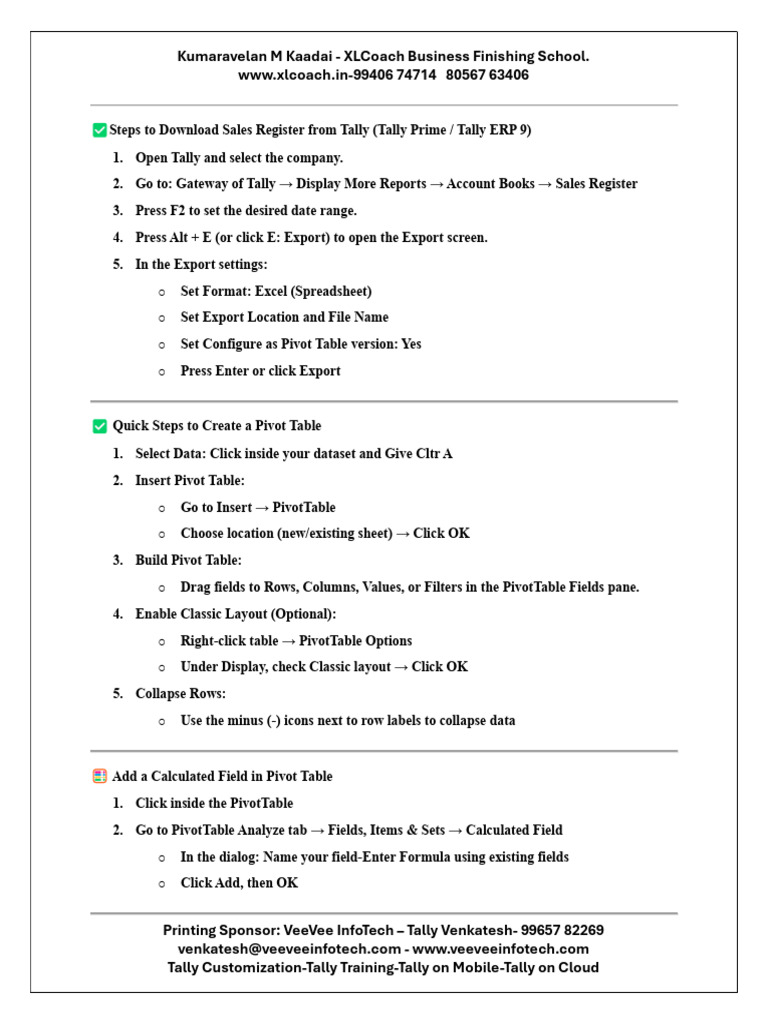 Tally Sales Register & Excel Pivot Guide | PDF | Data Management ...