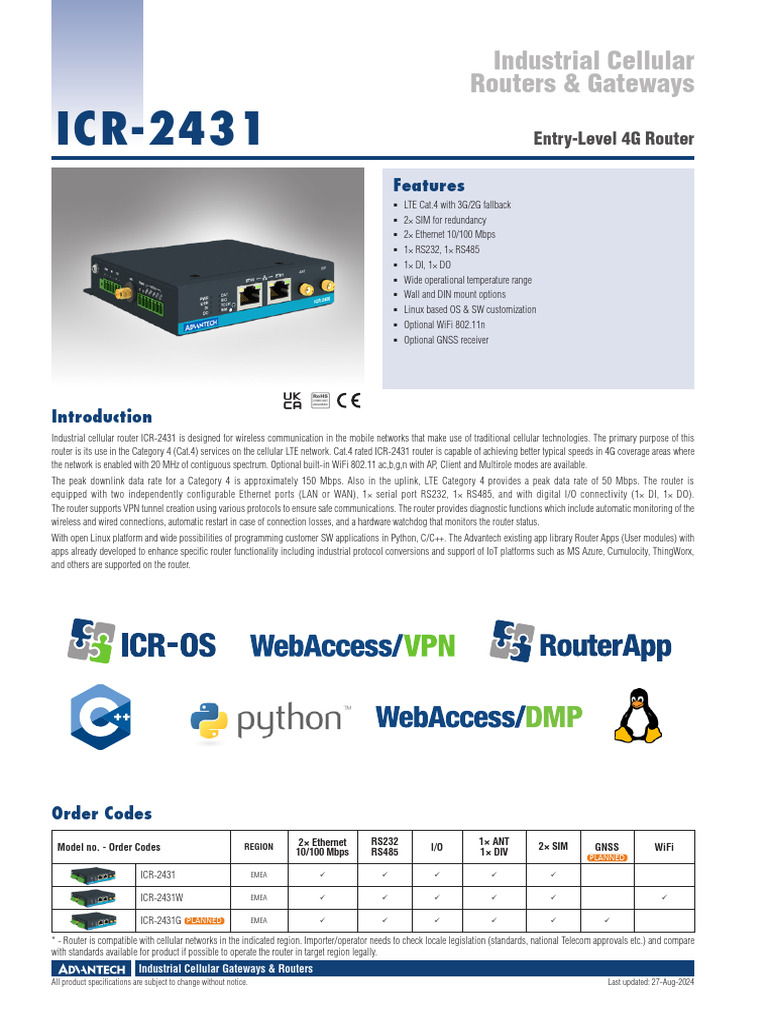 Industrial 4G Cellular Router ICR-2431 | PDF | Computer Network ...