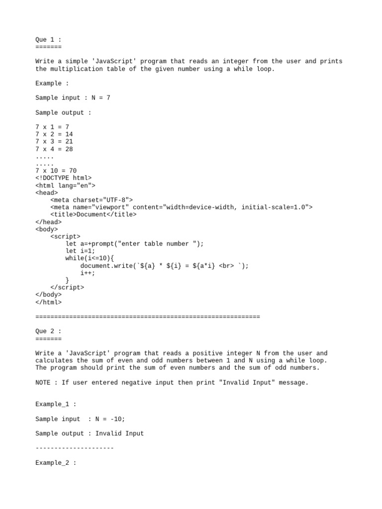 JavaScript Programs for User Input Tasks | PDF | Prime Number | Numbers