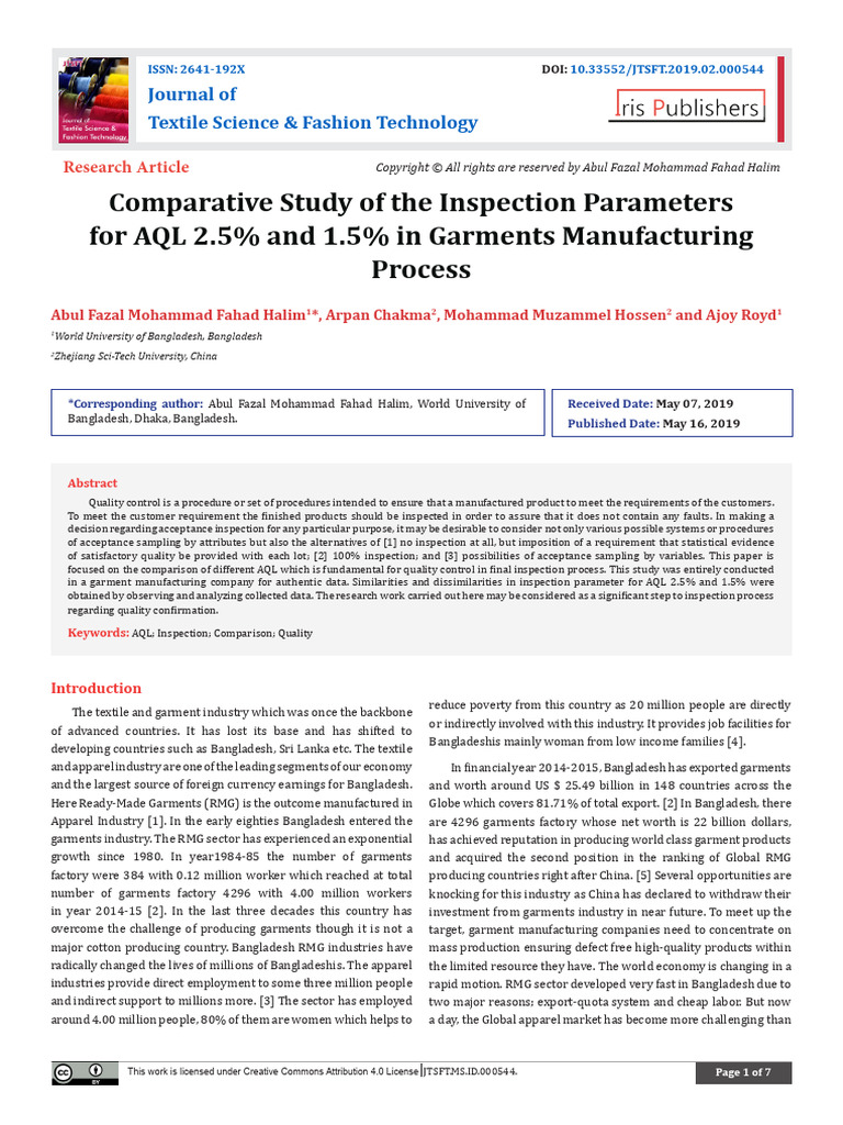 AQL Inspection Comparison in Garments | PDF | Economies | Production ...