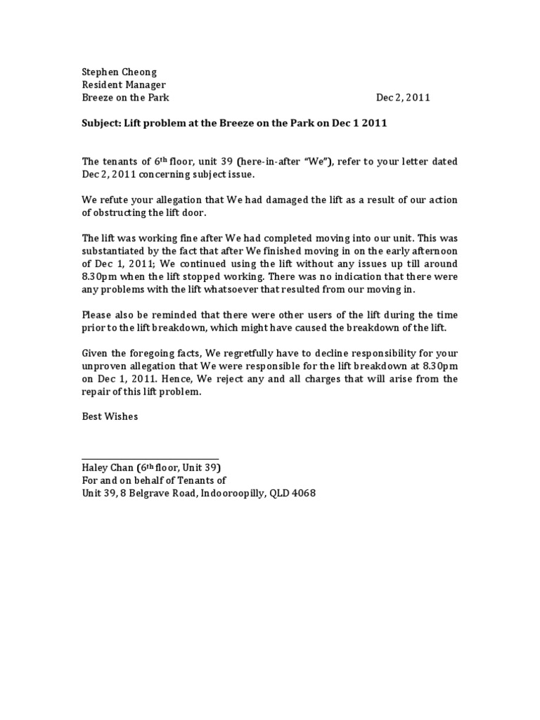 Lift Breakdown Dispute at Breeze on Park | PDF | Law