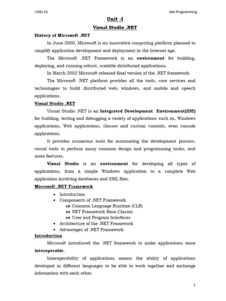 Overview of Microsoft .NET Framework | PDF | Data Type | Integrated ...